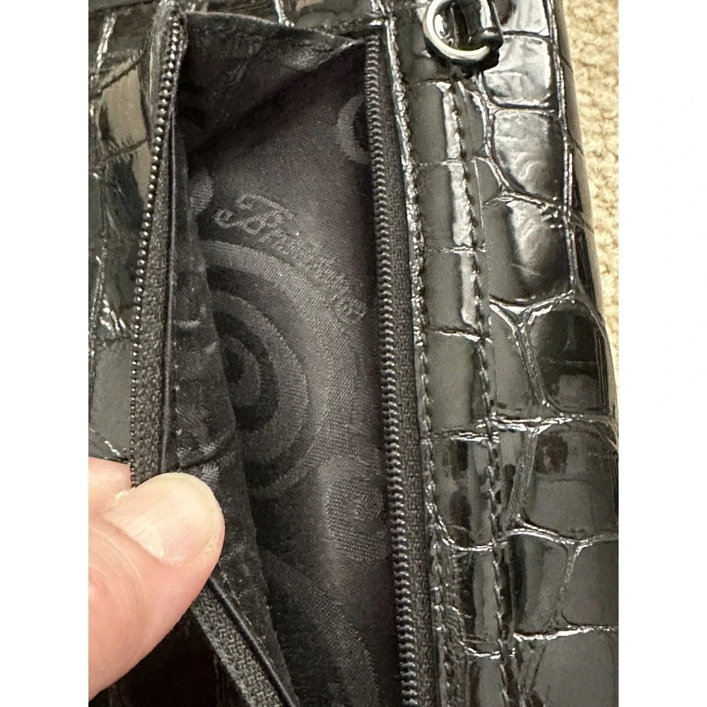 Brighton Patent Leather WALLET Crossbody Convertible‎ Clutch BLACK Croc Tri Fold